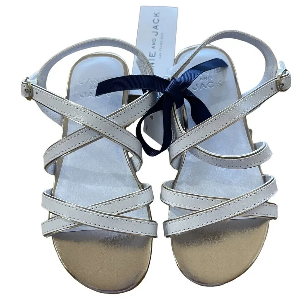 Janie And Jack Sandals Girls Size‎ 10 Strappy White Flat Buckle Party